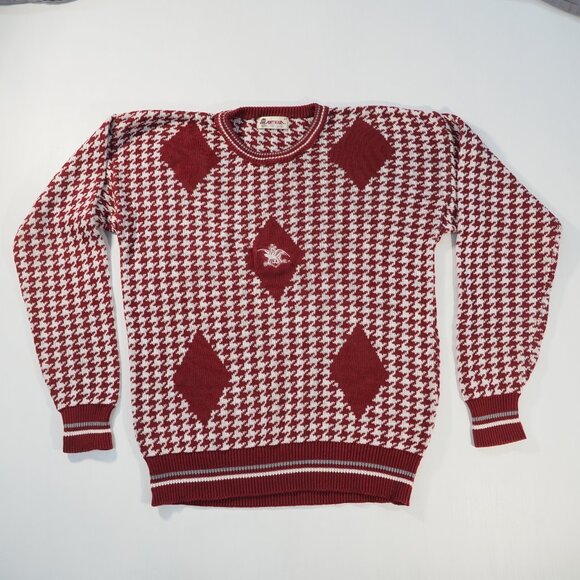 Vintage Antigua Sweater Mens Large Red Houndstooth Anheuser USA Cotton Pullover - Picture 9 of 9